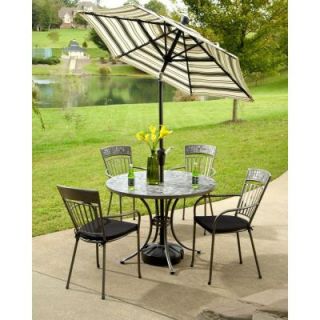 Home Styles Glen Rock Marble 41 in. Round 5 Piece Patio Dining Set with Black Cushions 5607 308