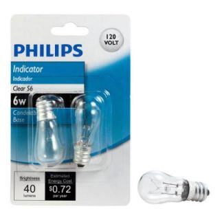 Philips 6 Watt Incandescent S6 Candelabra Base Indicator Light Bulb (2 Pack) 416693