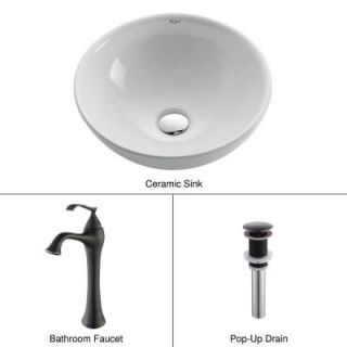KRAUS Round Ceramic Sink in White with Ventus Faucet in Oil Rubbed Bronze C KCV 141 15000ORB