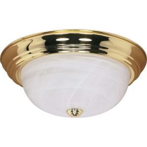 Glomar 3 Light Polished Brass 15 in. Flush Mount with Alabaster Glass HD 215