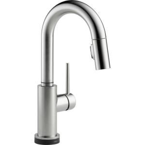 Delta Trinsic Single Handle Pull Down Sprayer Bar Faucet Featuring Touch2O Technology in Arctic Stainless 9959T AR DST