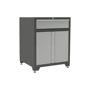 NewAge Products Pro Diamond Plate 28 in. W x 34.5 in. H x 24 in. D Base Cabinet with 1 Drawer in Silver Finish/Gray Frame 31803