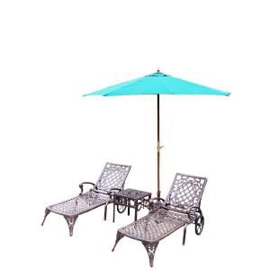 Oakland Living Mississippi Cast Aluminum 3 Piece Patio Chaise Lounge Set with Umbrella and Stand 2108 2 2106 4001 GN 4101 5 AB