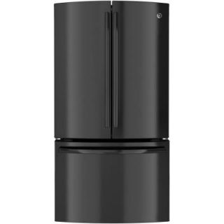 GE 35.75 in. W 23.1 cu. ft. French Door Refrigerator in Black, Counter Depth PWE23KGDBB