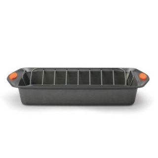 Rachael Ray 10 in. x 14 in. Nonstick Roaster with V Rack and Orange Silicone Grip Handles 57595