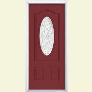 Masonite Oakville Three Quarter Oval Lite Painted Steel Entry Door with Brickmold 25199
