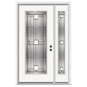 JELD WEN Cordova Full Lite Primed Steel Entry Door with 14 in. Side Lites and Nickel Caming H30912