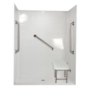 Ella Standard Plus 24 33 in. x 60 in. x 77 3/4 in. Barrier Free Roll In Shower Kit in White with Center Drain 6033 BF 5P .75 C WH SP24