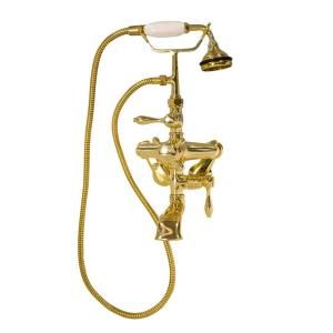 Barclay Products 3 Handle Thermostatic Claw Foot Tub Faucet with Plastic Handle Hand Shower in Polished Brass 7393 ML PB