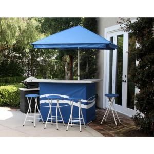 Best of Times Classic Blue All Weather Patio Bar Set with 6 ft. Umbrella 2003W1306