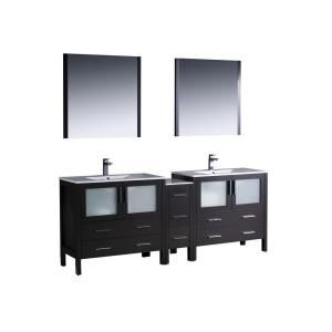 Fresca Torino 84 in. Double Vanity in Espresso with Ceramic Vanity Top in White and Mirrors FVN62 361236ES UNS