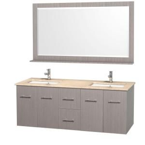 Wyndham Collection Centra 60 in. Double Vanity in Grey Oak with Marble Vanity Top in Ivory and Undermount Sink WCVW00960DGOIVUNDM58