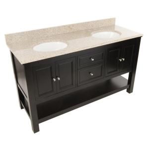 Foremost Gazette 61 in. W Vanity in Espresso with Granite Vanity Top in Beige and Double Bowls in White GAEA6022DBT2
