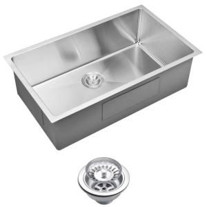 Water Creation Undermount Small Radius Stainless Steel 32x19x10 0 Hole Single Bowl Kitchen Sink with Strainer in Satin Finish SSS US 3219B