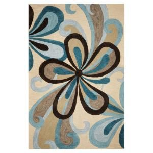 Kas Rugs Curvy Turns Sand/Teal 5 ft. x 7 ft. 6 in. Area Rug MIA21205X76