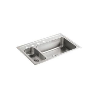 KOHLER Toccata Self Rimming Stainless Steel 33x22x7.6875 4 Hole Double Bowl Kitchen Sink K 3347L 4 NA