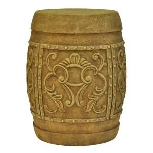 MPG 19 in. H Cast Stone Carved Garden Stool in Antique Brown Finish PF5866AB
