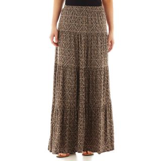 St. Johns Bay Pleated Long Knit Skirt, Neutral Print