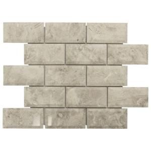 Jeffrey Court Roman 2x4 Beveled 13.75 in. x 10 in. x 10 mm Grey Marble Mosaic Wall Tile 99708