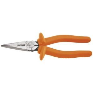 Klein Tools 8 in. Insulated Heavy Duty Long Nose Pliers   Side Cutting and Skinning D203 8N INS