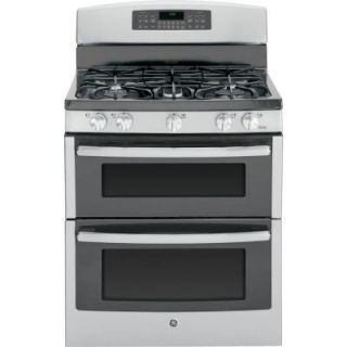 GE 6.8 cu. ft. Double Oven Gas Range with Self Cleaning Oven in Stainless Steel JGB850SEFSS
