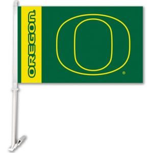 BSI Products NCAA 11 in. x 18 in. Oregon 2 Sided Car Flag with 1 1/2 ft. Plastic Flagpole (Set of 2) 97051