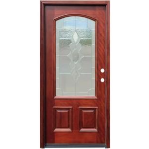 Pacific Entries Traditional 3/4 Arch Lite Stained Mahogany Wood Entry Door M63STML
