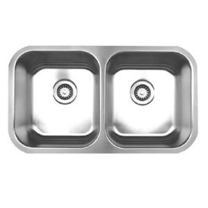 Whitehaus Noah’s Collection Undermount Brushed Stainless Steel 31.375x18x9 0 Hole Double Bowl Kitchen Sink WHNEDB3118 BSS