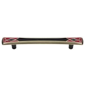 Atlas Homewares Canterbury Collection Antique Brass with Enameling Lacquer in Black & Red 6 in. Large Pull 3188 R/B