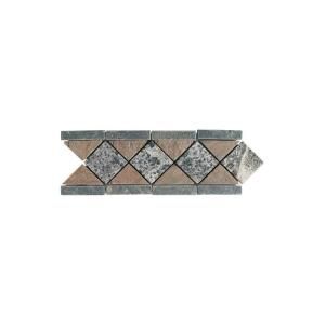 Daltile Travertine Green/Copper/Green 4 in. x 11 in. Tumbled Slate Diamond Border Floor and Wall Tile TS75411BR1P