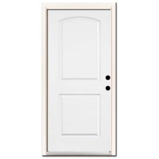 Steves & Sons Premium 2 Panel Rd Top Primed White Steel Entry Door with Brickmold DISCONTINUED 1021LH