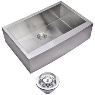 Water Creation Apron Front Zero Radius Stainless Steel 33x22x10 0 Hole Single Bowl Kitchen Sink with Strainer in Satin Finish SSS AS 3322A
