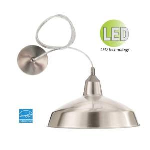 HomeSelects Nickel LED Round Utility Shop Light Pendant with Removable Wire Guard 8153