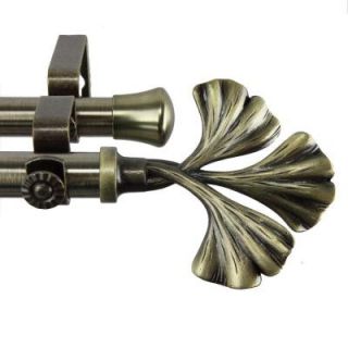 Rod Desyne 28 in.   48 in. Antique Brass Double Telescoping Curtain Rod with Fortune Finial 4772 284