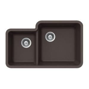 HOUZER Solido Series Undermount Granite 33x20.75x9 0 hole Double Bowl Kitchen Sink in Mocha SOLIDO N 175 MOCHA