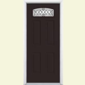 Masonite Halifax Camber Fanlite Painted Smooth Fiberglass Entry Door with Brickmold 41717