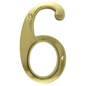 Copper Mountain Hardware 6 in. Polished Brass House Number 6 SLGH246US3