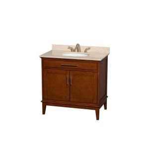 Wyndham Collection Hatton 36 in. Vanity in Light Chestnut with Marble Vanity Top in Ivory and Oval Sink WCV161636SCLIVUNRMXX