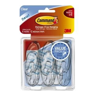 Command Medium Clear Hooks with Clear Strips (6 Pack) 17091CLR VP