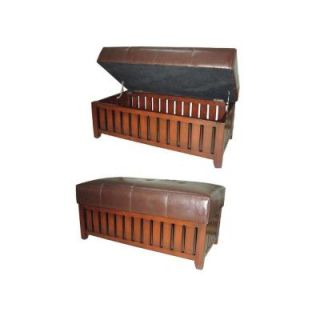 HB Brown Rectangular Leather Cushion and Wooden Frame Storage Bench HB4152