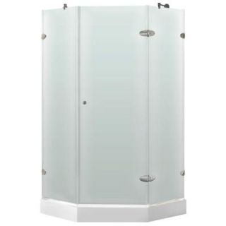 Vigo 42 in. x 78 in. Frameless Neo Angle Shower Enclosure in Brushed Nickel with Frosted Glass with Base VG6061BNMT42WL