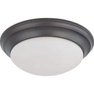 Lite Line 2 Light 14 in. Flush Mount Twist & Lock with Frosted White Glass Finished in Mahogany Bronze HD 3176