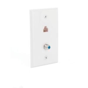 CE TECH Network and Coax Wall Plate 217F 8C WH
