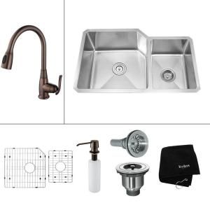 KRAUS All in One Undermount 32x20x14 0 Hole Double Bowl Kitchen Sink with Oil Rubbed Bronze Accessories KHU123 32 KPF2230 KSD30ORB