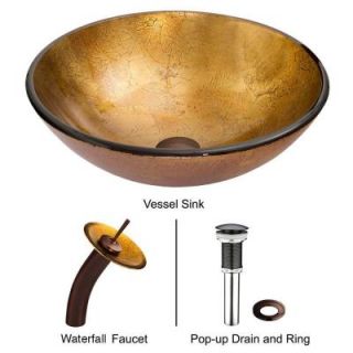 Vigo Liquid Gold Glass Vessel Sink and Waterfall Faucet Set in Oil Rubbed Bronze VGT019RBRND