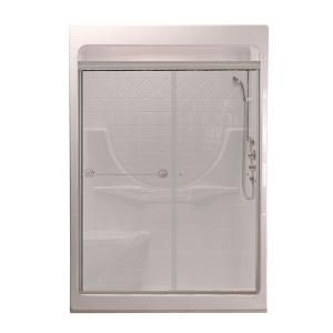 MAAX Montego 33 in. x 59  1/4 in. x 84 5/8 in. Shower Kit with Massage System Left Hand in White with Clear Glass Door 105675 000 001 100