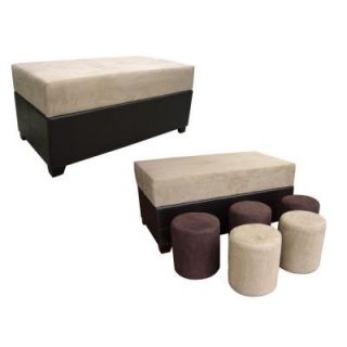 HB Rectangular Beige Cushion and Black Leather Frame Storage Ottoman (with 5 Ottomans) HB4174