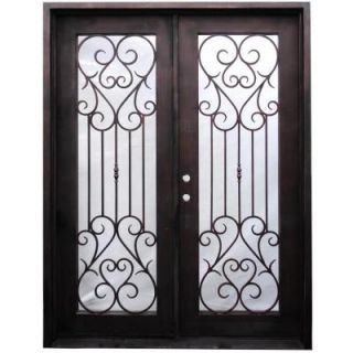 Trento 62 in. x 81 in. Copper Prehung Right Hand Inswing Wrought Iron Double Straight Top Entry Door TR104 2
