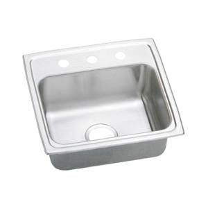 Elkay Pacemaker Top Mount Stainless Steel 19x18x7.25 3 Hole Single Bowl Kitchen Sink PSRQ19183