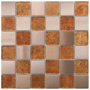 Merola Tile Frosted Quad Chocolate 12 in. x 12 in. x 8 mm Metal and Glass Mosaic Wall Tile GITFQCM